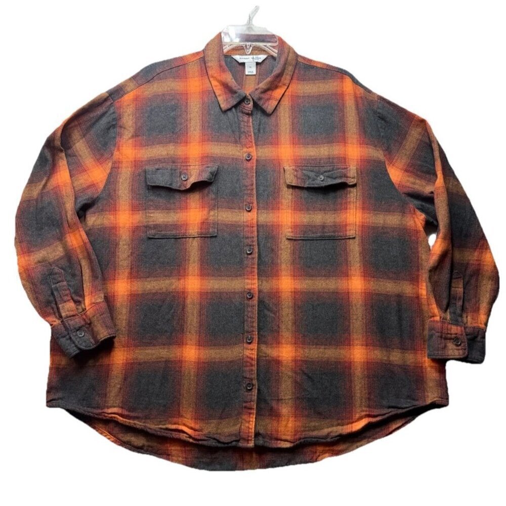 Old Navy Top Women XL Boyfriend Shirt Evermore Plaid Flannel Taylor Swift Cotton